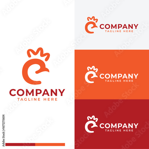 Monogram letter C head of chicken logo symbol icon flat stock vector design