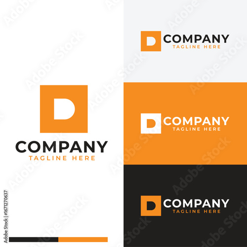 Square with hole shape of letter D logo symbol icon flat stock vector design