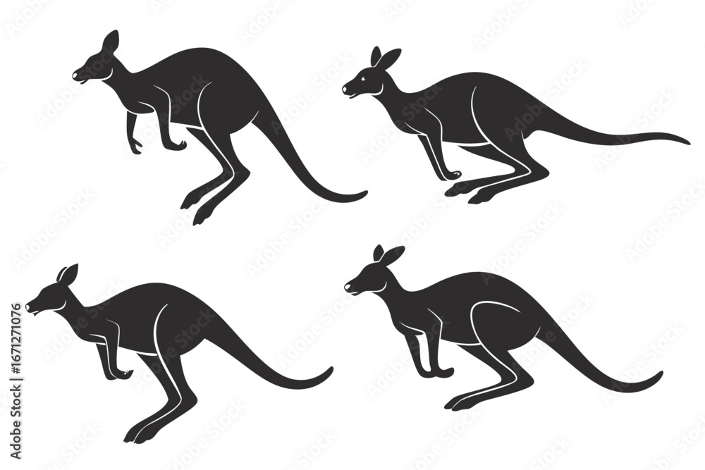 Naklejka premium set of Kangaroo jumping silhouette vector