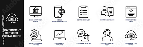 Government Service Portal Line Icon Set