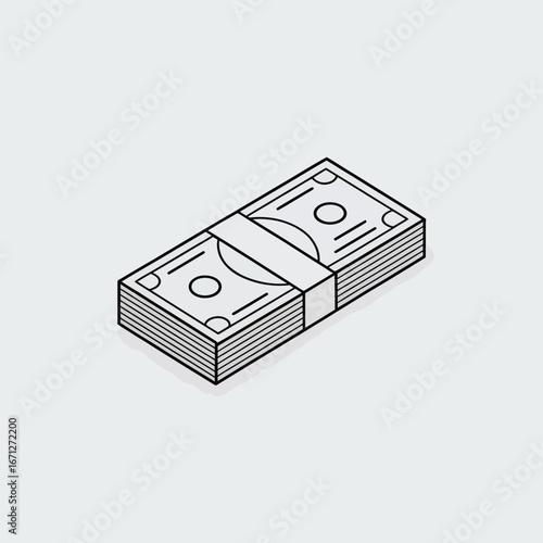 Stacked currency bills isometric line art money cash