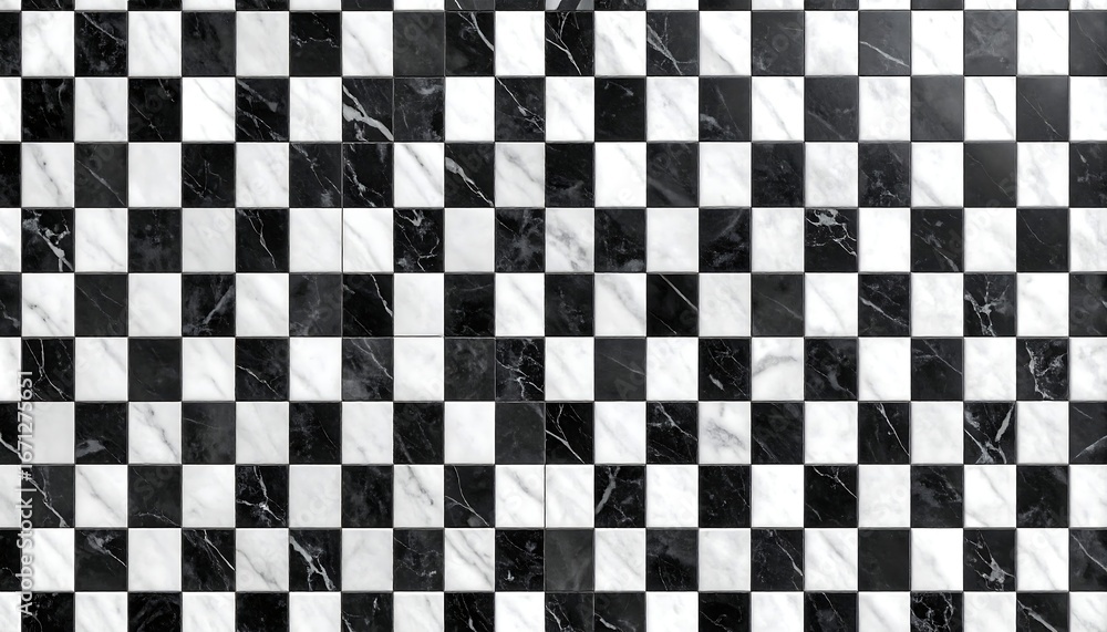 Fototapeta premium Checkerboard pattern of black and white marble tiles