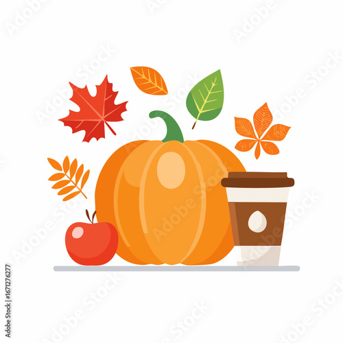 Autumn icon set featuring leaves, pumpkins, acorns, and harvest baskets. Perfect for seasonal design, Thanksgiving, and fall-themed creative projects
