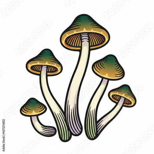 Psychedelic Mushrooms A Cluster of Five Vibrant Fungi