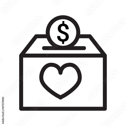 Charity Donation Box Line Icon of Volunteering and Charity Icon Set