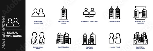 Digital Twins Line Icon Set