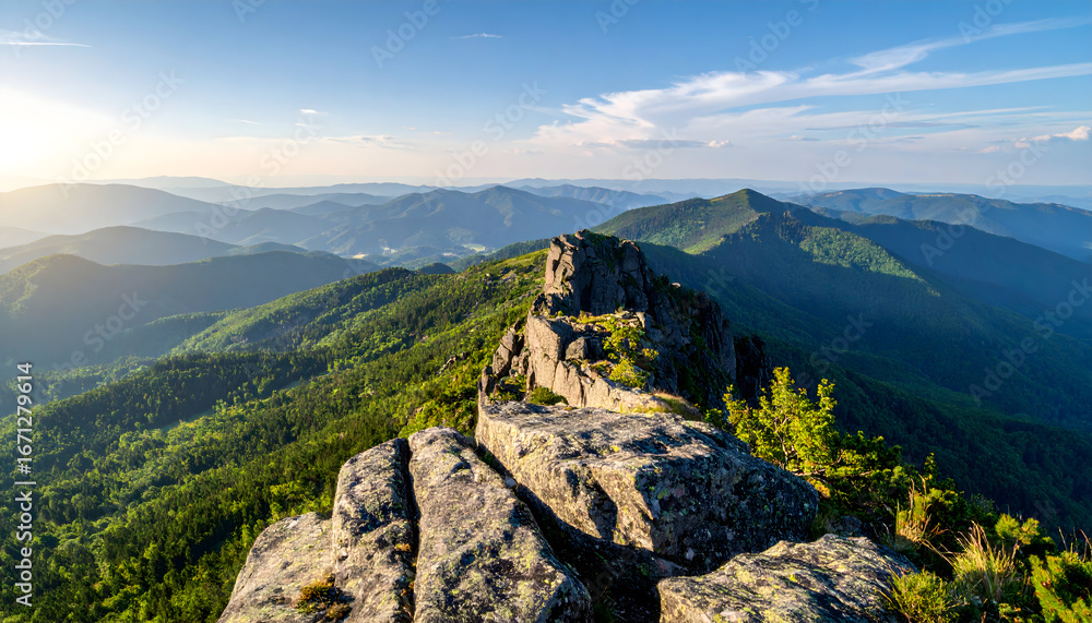 Fototapeta premium Panoramic View of a Mountain Ridge at Sunrise