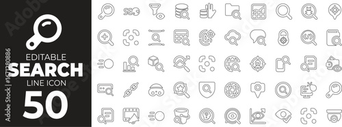 SEO and Digital Marketing set of web icons in line style. Online promotion and analytics linear icons collection. Containing search engine, keyword, link, network, advertising, ranking, Editable strok
