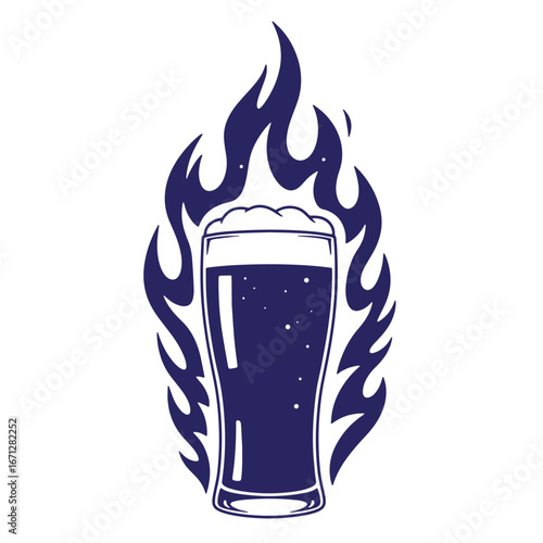 Vector illustration of a cold beer pint inside burning flames ideal for bar branding