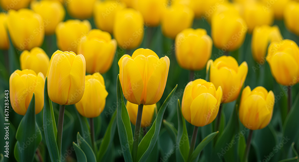 A Bright Yellow Tulip Flowers Arranged in Beautiful Garden Display A Bright Yellow Tulip Flowers Arranged in Beautiful Garden Display