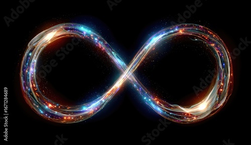 Infinity symbol, glowing with vibrant, colorful light trails