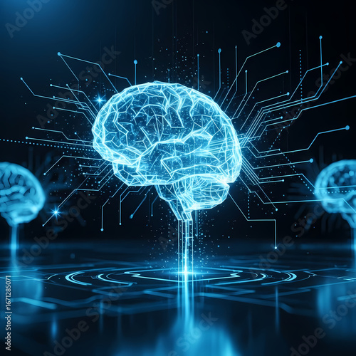 Glowing artificial neural network with high-tech aesthetics