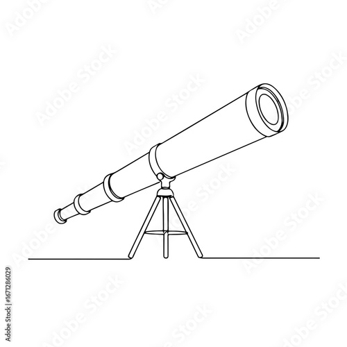 telescope, simple minimalist aesthetic one line art, isolated on white background