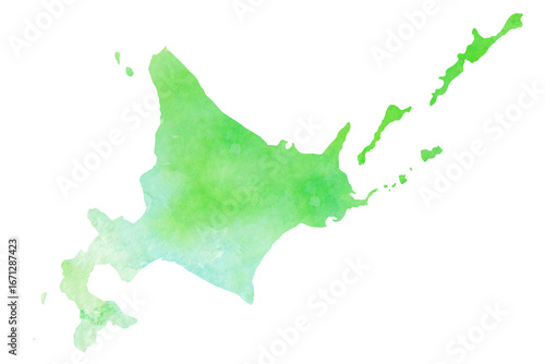 水彩風の北海道のシルエットイラスト 　水彩テクスチャ