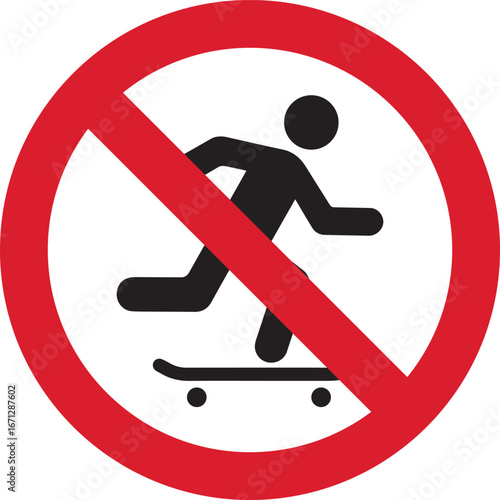 No skateboarding prohibition warning sign with transparent background.