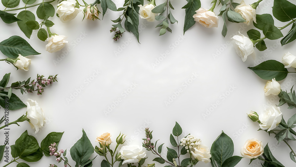 Naklejka premium Minimal elegant wedding planning book cover background with decorative frame design. Soft pastel tones and empty central space for text placement, ideal for templates and covers.