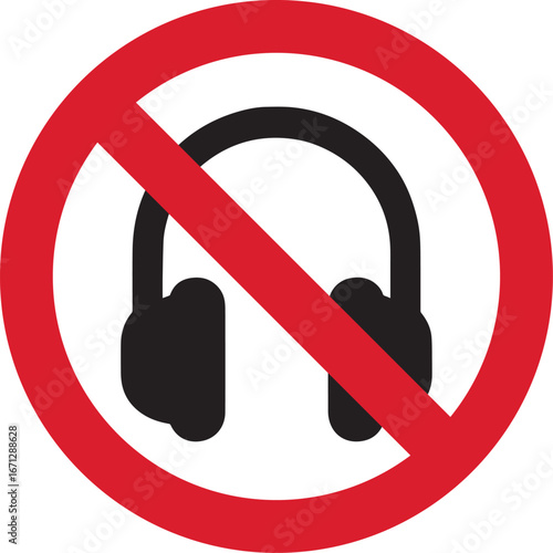 No headphones restriction warning sign vector. transparent background available.