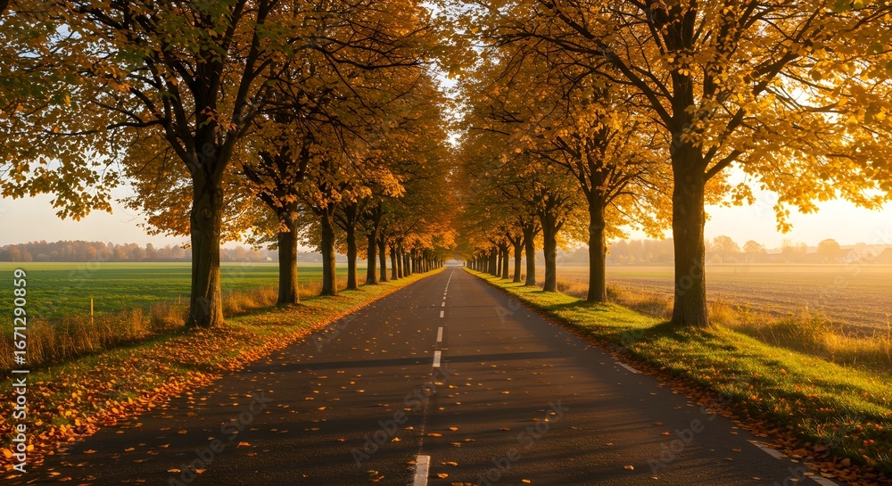 Obraz premium Autumn road lined with trees