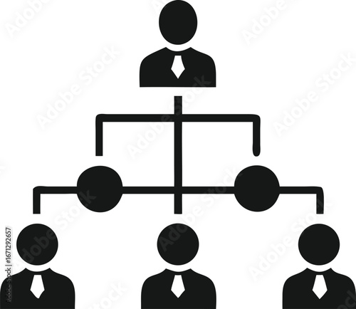 A simplistic hierarchy icon shows a leader connected to three subordinates through lines