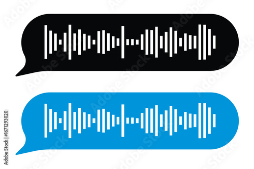 Voice message bubble with sound wave, showing paused playback, representing the action of listening to a voice message in a chat application in eps 10.