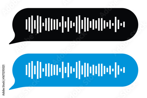 Voice message bubble with sound wave, showing paused playback, representing the action of listening to a voice message in a chat application in eps 10.