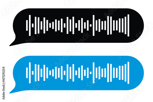 Voice message bubble with sound wave, showing paused playback, representing the action of listening to a voice message in a chat application in eps 10.