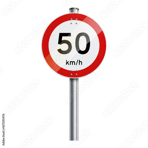 Speed limit sign 50 kmh isolated on transparent background