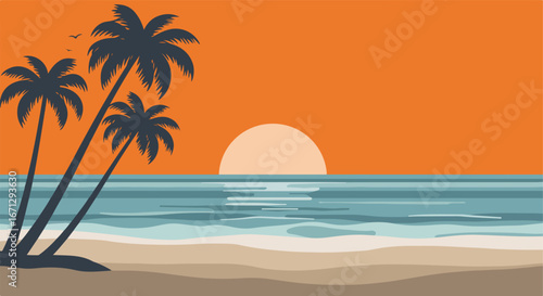 Beach sunset, palms