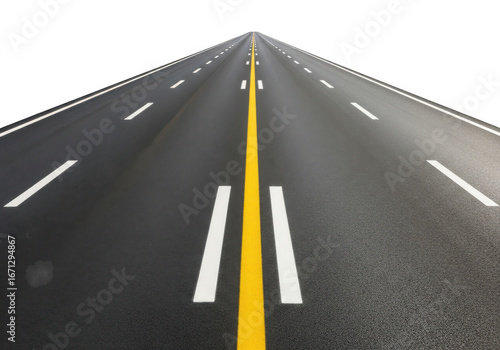 Wallpaper Mural Perspective view of an asphalt highway with a bright yellow center line and white lane markers isolated on transparent background Torontodigital.ca