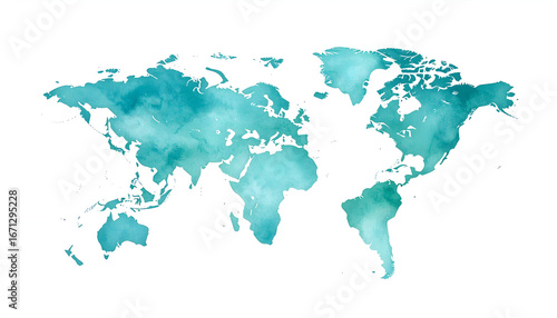 Teal Watercolor World Map Illustration