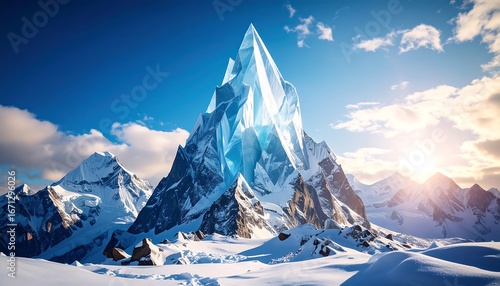 Majestic ice peak in snowy mountains