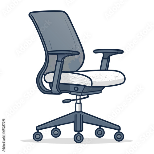 An ergonomic office chair with a mesh back and adjustable armrests on a white background.