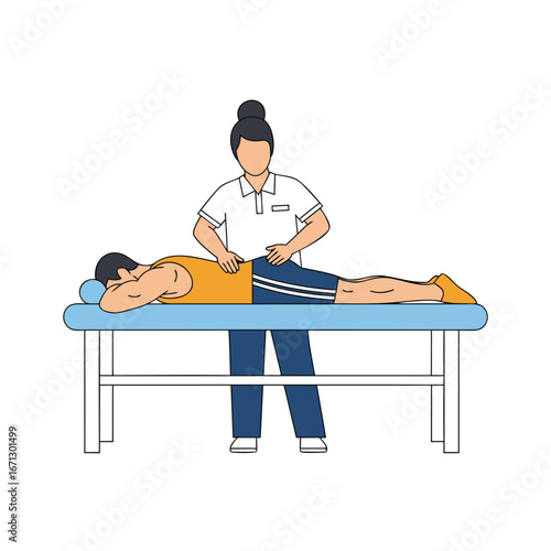 Illustration of a man receiving a massage on his back in a spa salon isolated on white background