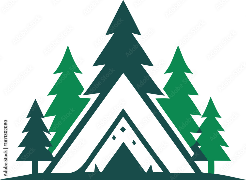 Fototapeta premium Minimalist Tent Logo with Pine Trees