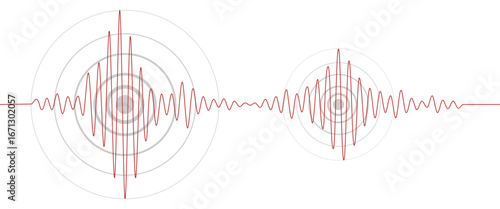 Continuous curvy red line illustrating the epicenter of a seismic wave. Vector Flat Design.