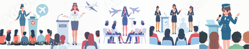 vector of a flight attendant giving a speech