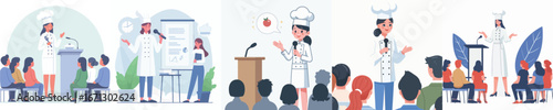 vector of female chef giving a speech