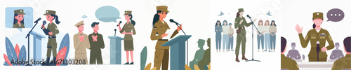 female soldier vector giving a speech