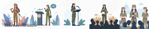 female soldier vector giving a speech