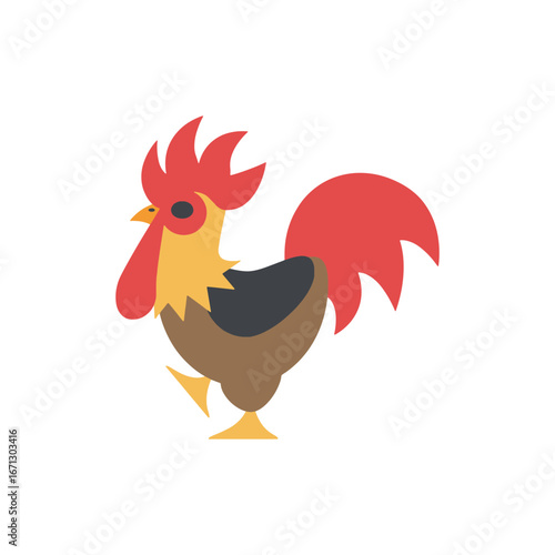 Colorful Cartoon Rooster Icon. Farm Chicken Vector Illustration