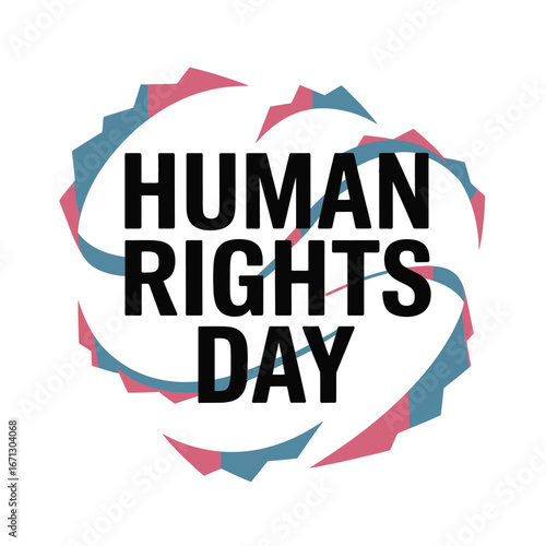 Human Rights Day text with abstract swirling ribbon design on white background graphic