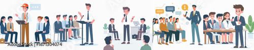 vector of office workers giving a speech