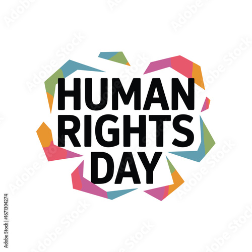 Human Rights Day text with fragmented colorful polygon shape on white background