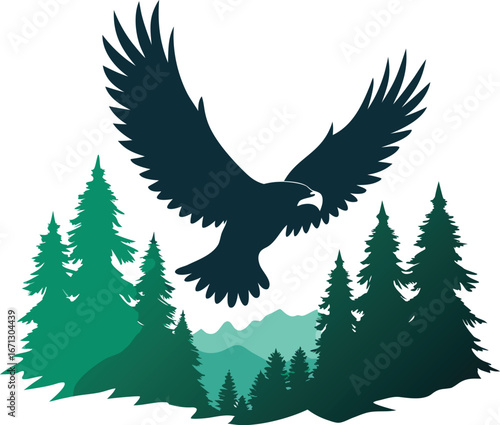 Silhouette of Eagle Flying Over Forest