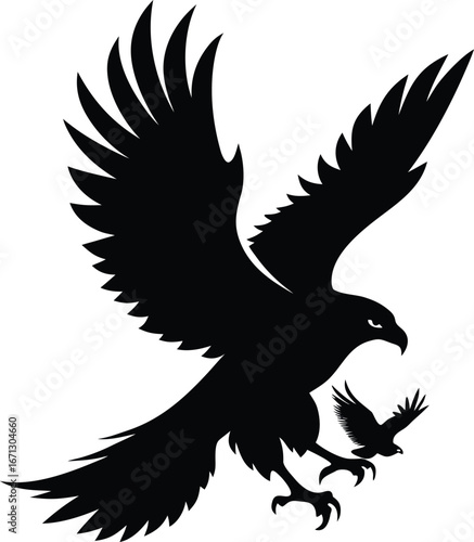Silhouette of Eagle Flying with Prey