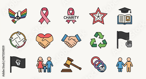 Diverse Social Justice and Equality Icons Illustration