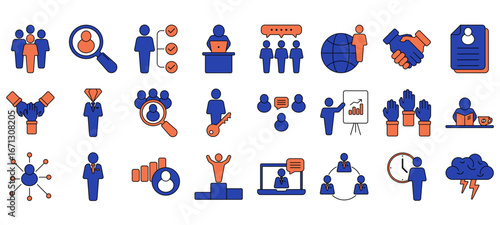 Business People Line Editable Icons set. Vector illustration in modern thin line style icons Isolated on transparent background.