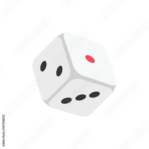 White game die on white background. Realistic gaming cube, casino, entertainment or gambling concept. Vector illustration. 