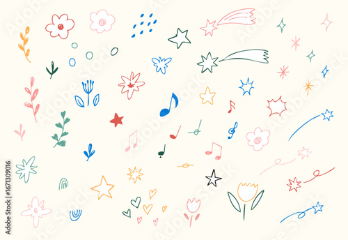 手描きのあしらいの漫符イラスト アイコンセット(カラー)
