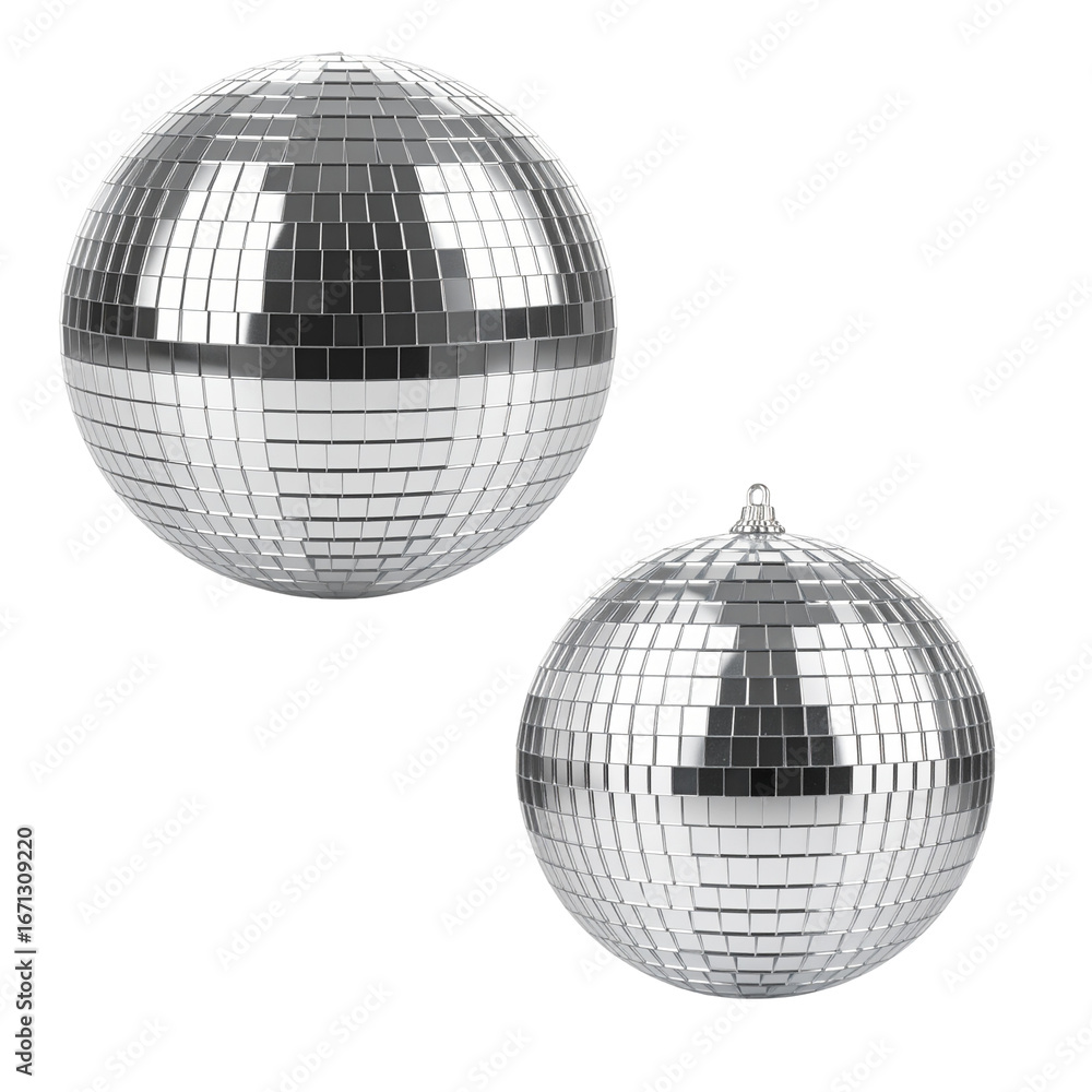 Fototapeta premium Shiny spherical disco ball with reflective mirror surface on white background